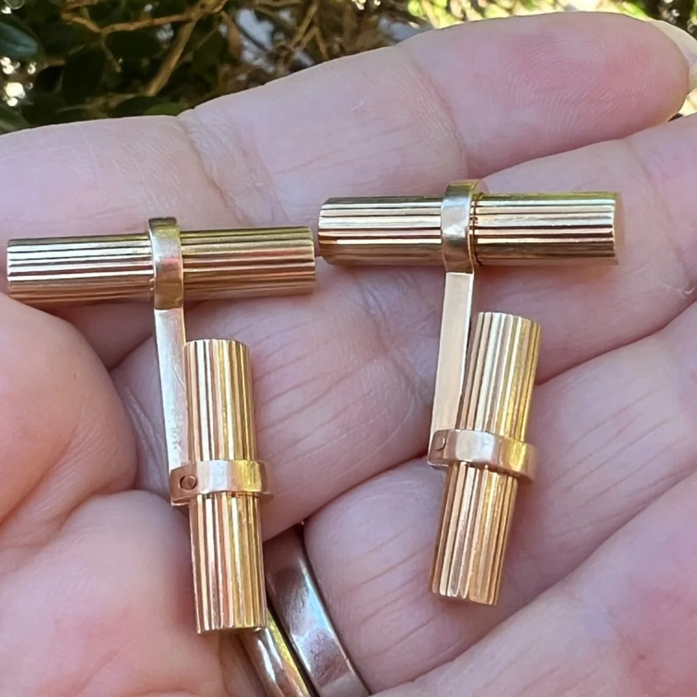 VINTAGE 14K YELLOW GOLD CUFFLINKS DESIGNER CUSTOM MADE HEAVY UNIQUE ONE OF AKIND